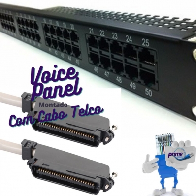 Voice Panel 50 Portas  montado com Cabos Telco Macho